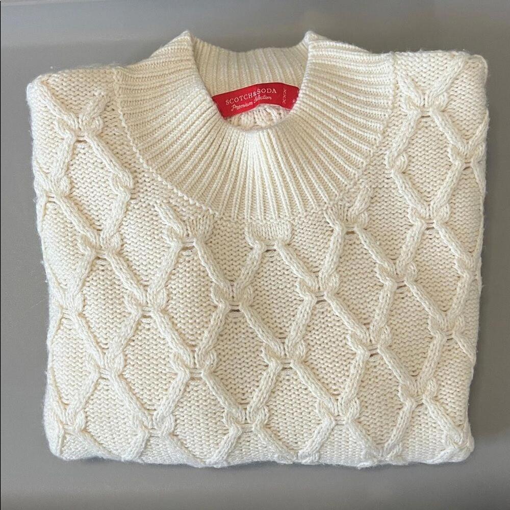 Scotch & Soda Premier Knit Collection Crewneck Sweater Ivory Size Large